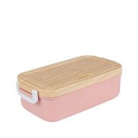 日式木纹便当盒 可微波炉加热碗学生上班族餐盒女带盖便携式饭盒 可爱粉+餐具