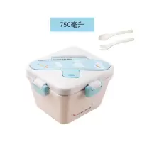 小麦秸秆带盖便当盒男可微波炉加热饭盒学生女上班族日式餐盒餐具 蓝色 麦秸秆 正方形单层(带叉勺)