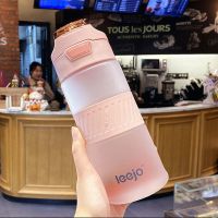 水杯女防摔磨砂塑料杯简约清新便携户外大容量学生杯少女心情侣杯 650ml[粉色]弹盖直饮款+带刻度 杯子