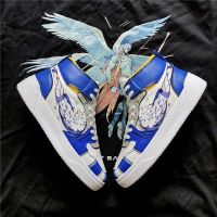 鞋子男2021新款港版潮流挂饰涂鸦高帮aj空军一号学生板鞋休闲百搭 8832蓝色 39