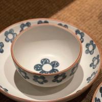 复古小蓝花餐具五瓣花小清新陶瓷碗盘双耳盘家用盘 5 寸碗