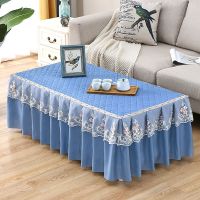 长方形客厅防滑茶几罩套田园布艺盖巾桌布餐桌台布套防尘罩 纯色款1--深蓝色 宽50*长100*高40CM