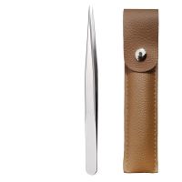 高精密度嫁接睫毛直镊子开花金羽夹海豚夹种植美睫师专用镊子一对 银色 直镊子(送皮套)