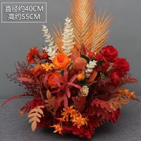 新款婚庆仿真花尤加利盆花T台路引花舞台花背景花点桌花成品绢花 红点橘