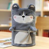 四季通用单人法兰绒毯子夏天办公室午睡小被子汽车空调毯厚款便携 哈士奇 80厘米 x1米