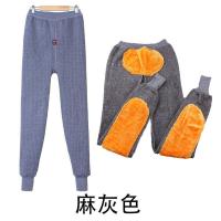 中老年男士保暖裤加肥加大加绒加厚护膝护腰高弹秋冬打底高腰棉裤 浅灰色带护膝 3XL 160-200斤