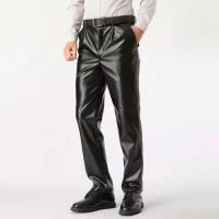 男士皮裤男加肥加大摩托车防风防水中老年秋冬季加绒长裤宽松大码 单皮裤(春秋款)不送手套 29码[二尺二腰围95斤左右穿]