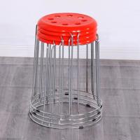 家用圆凳子塑料餐桌凳简约时尚高圆凳方凳加厚钢筋凳套凳特价 六柱子八孔红
