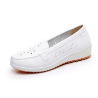 2021秋冬护士鞋女白色平底鞋豆豆鞋平底坡跟医院透气防滑工作鞋 239镂空款 34