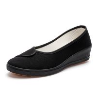 一字牌护士鞋全黑坡跟帆布鞋女单鞋美容鞋舞蹈鞋黑色工作鞋 全黑色 坡跟的 34