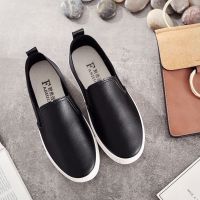 百搭潮小白鞋女鞋皮面学生棉鞋女平底板鞋一脚蹬孕妇护士鞋防滑秋 16622黑色面料升级 35