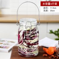 泡菜坛子大号玻璃瓶密封罐带盖家用腌制酸菜咸菜罐储物玻璃缸糖蒜 提手款-3斤装方款