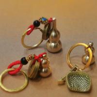 [黄铜葫芦钥匙扣]三个组合套装空心大葫芦实心小葫芦五帝钱农具 葫芦三件套