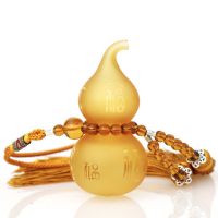 汽车挂件葫芦香水车内吊坠高档后视镜挂饰男女士保平安符摆件饰品 黄琉璃葫芦双苏 普通包装+香水+注射器