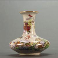 民间收藏艺术 粉彩十八罗汉图扁花瓶 古董古玩瓷器 复古装饰摆件 十八罗汉单独花瓶一个