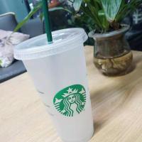 星巴杯子经典塑料高颜值吸管杯奶茶杯冷水杯非一次性使用710ml 透明杯1个