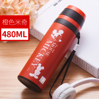 迪士尼儿童保温杯304不锈钢男女小学生户外便携耐摔水壶卡通水瓶 橙色米奇(480ml)