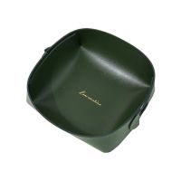 ins皮革收纳盒多功能杂物化妆品钥匙桌面零收纳筐客厅家用收纳篮 墨绿色(小号)12*14*6CM