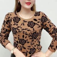 加绒加厚打底衫女冬装2021新款时尚大码女装洋气内搭长袖T恤上衣 (圆领)玫瑰[薄款] L (建议80-100斤)