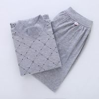 秋衣秋裤男士套装薄款打底保暖内衣线衣线裤中青老年内穿毛衫 浅灰印花高领 1套花型随机 XL