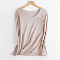 [北极绒]女士无痕加绒保暖内衣套装单件秋衣秋裤大码打底衫 藕色(单件加绒上衣) L 90-105斤