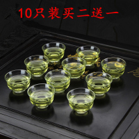 10只装小茶杯子耐热玻璃喝水玉兰品茗花茶杯功夫茶具配件普洱茶碗 一套10只小茶杯