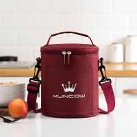圆形饭盒袋子大容量加厚铝箔保温筒保冷防水防油便当包手提保温桶 酒红色 小号16直径x15高