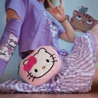 日系KT凯蒂猫可爱pu斜跨手提包童趣包大容量双层防水包软妹少女心 玫红色kt-斜挎包