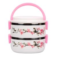 304不锈钢多层保温大容量分格便当盒成人上班提桶餐盒学生打饭盒 桃花(201)两层 单品