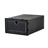 加厚塑料鞋盒透明收纳盒家用宿舍防尘防潮简易鞋架省空间收纳鞋柜 女士圆孔[一体黑色9个装]