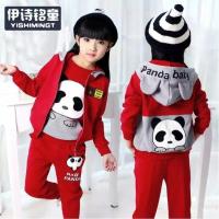 儿童男孩三件套2021新款秋装套装时尚帅气长袖长裤套装13岁衣服潮 熊猫三件套 红色 偏胖拍大一码标语