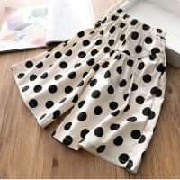 女童法式洋气波点套装夏季新款中大童宝宝泡泡袖衬衫七分阔腿裙裤 圆点裤子 100