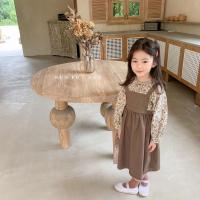 女童连衣裙套装2021新款韩版儿童宝宝洋气碎花背带裙两件套春秋潮 咖啡+碎花 套装裙 90