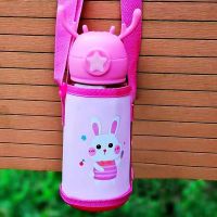 儿童水杯塑料带吸管女学生大容量便携水壶幼儿园男女宝宝防摔杯子 粉色兔子[700ml] 杯子