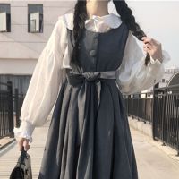 小清新日系系带甜美日系新款连衣裙+韩版百搭宽松慵懒学院风衬衫 衬衫[关注店铺送小礼物哦] S