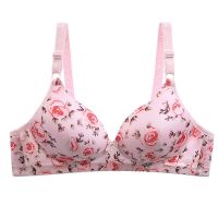 新款大码薄款文胸聚拢无钢圈印花性感舒适透气防下垂调整型文胸罩 [单件: 玫瑰粉] 34/75A杯/薄杯 小胸