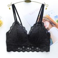 夏季薄款蕾丝大胸显小美背内衣女无钢圈聚拢收副乳防下垂大码文胸 黑色单件 32/70码AB通用杯