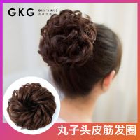 假发女发圈头花饰品盘发花苞头发饰发包仿真皮筋头绳蓬松头花饰品 酒红色一个不