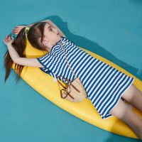 SNOOPY史努比女童连衣裙2020夏装新品儿童裙子条纹短袖T恤裙 蓝白条纹 110