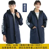 加绒加厚大人罩衣外套女冬季时尚防脏羽绒服可外穿大褂中长款围裙 藏蓝 加绒罩衣均码