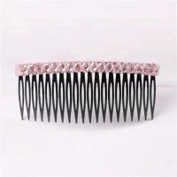 成人水晶钻头饰品压发梳插梳防滑顶夹一字夹刘海发卡子韩国发夹女 粉色 中号