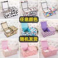 收纳箱布艺整理箱双盖储物箱子大号可折叠内衣袜玩具书收纳盒宿舍 颜色随机[加厚防水防潮-无纺布] 双格可折叠小号[36*2