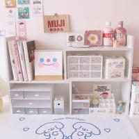 桌面少女心置物架可伸缩书架展示柜学生宿舍多层简易办公桌收纳架 白色新款伸缩架