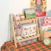 木质桌面收纳架宿舍书桌杂物双层置物架 ins风简约学生梯形增高架 木质双层置物架