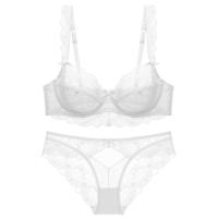 白色透明内衣女超薄款无海绵文胸性感蕾丝软钢圈大胸显小诱惑胸罩 白色[单文胸] 32/70A