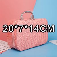 新款韩版小嘴唇学生化妆包出差手提防水少女心可爱大容量化妆包箱 扁石头纹[粉色][小号]尺寸看图