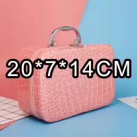 新款韩版小嘴唇学生化妆包出差手提防水少女心可爱大容量化妆包箱 扁石头纹[粉色][小号]尺寸看图