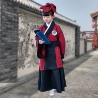 儿童书童演出服装古装国学服汉服表演服装幼儿三字经弟子规男女童 酒红色_ 100 厂家直销大量