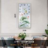 挂钟客厅家用静音钟表时尚轻奢招财高档中国风大气墙上挂画免打孔 荷韵款-框边金色静音免打孔 长60厘米宽30厘米