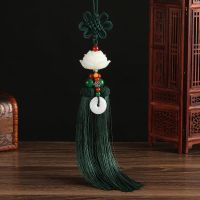 高档汽车挂件白玉莲花双流苏汽车挂件中国结汽车挂件后视镜车挂 1#墨绿色白莲款#1